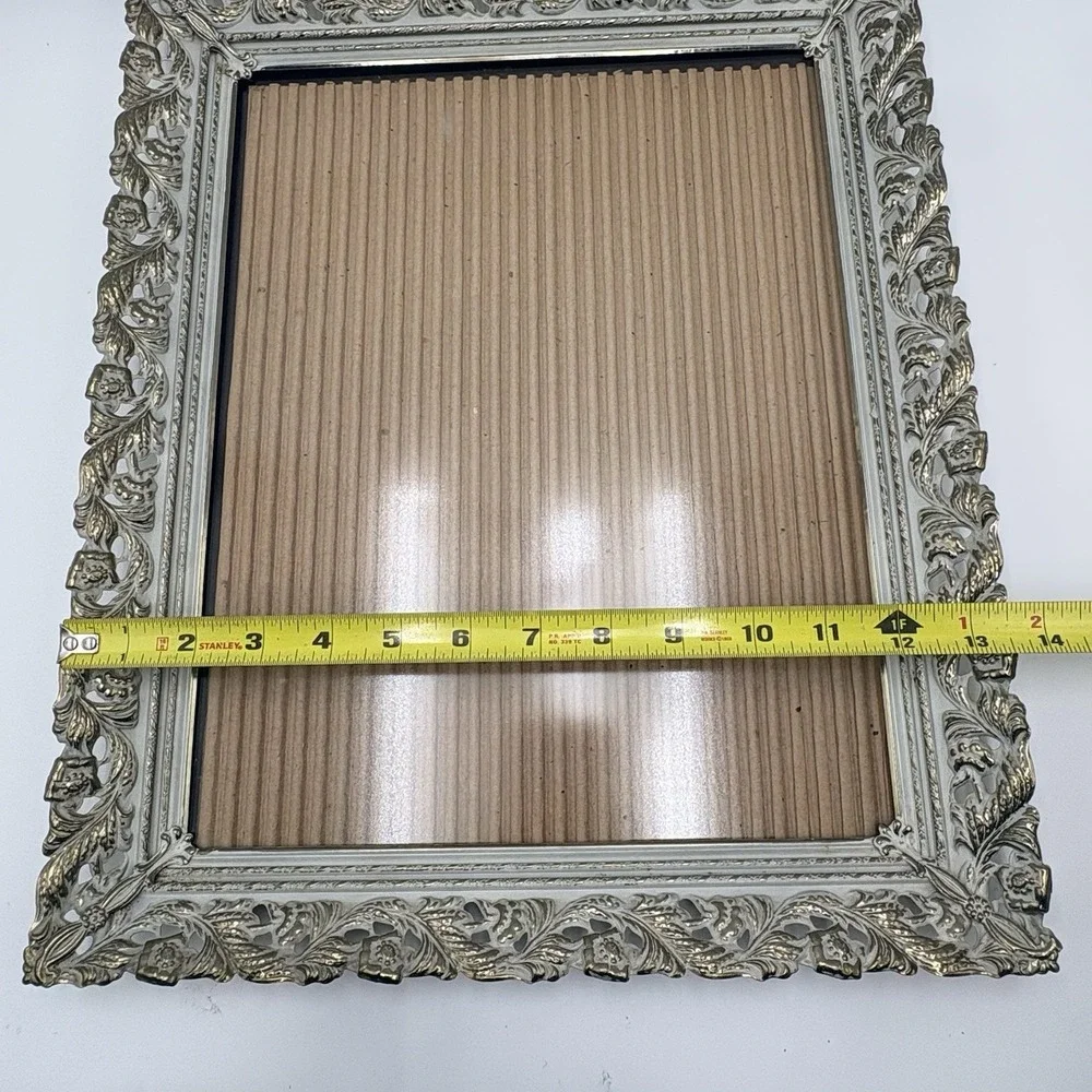 Ornate Picture Frame White Gold Floral Scrollwork 11x14 Wall Hang VTG Filigree
